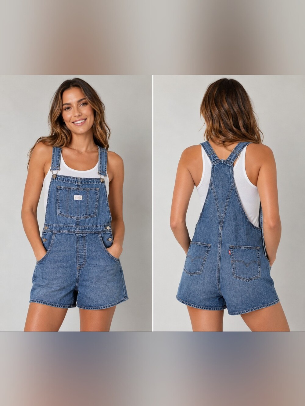 Levi's Denim Short Bib Overalls - Blue Women Jeans Overalls Size L